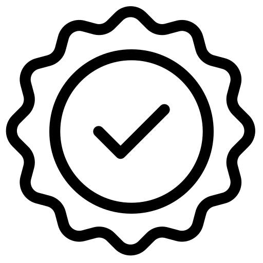 Seal of approval with check-mark representing Judith Capital's accurate testing of gold, silver, platinum, and diamonds to verify material authenticity.